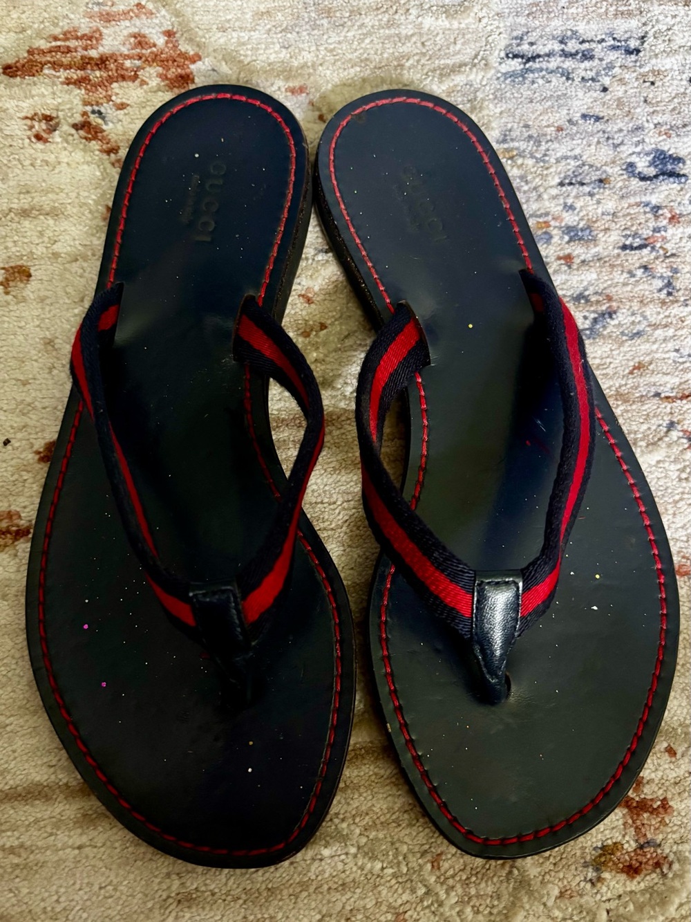 Gucci Web Striped Leather Thing Sandals